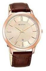 Titan Rose Gold Dial Analog with Date Leather Strap Watch for Men NS1825WL02