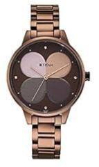 Titan Women's Brown Dial & Band Allure Analog Metal Watch: Floral Mosaic Dial & Sleek Strap NS2648QM01