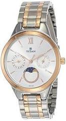 Titan Women's Elegance Moon phase Two Tone White Dial Stainless Steel Analog Watch NS2590KM01