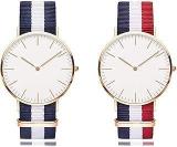 TONSY Analogue Slim 7mm Case Unisex Nylon Febric Combo Watch White Dial Multi Colored Strap