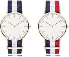 TONSY Analogue Slim 7mm Case Unisex Nylon Febric Combo Watch White Dial Multi Colored Strap