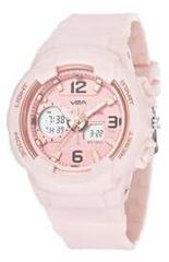 V2A Analog Digital 5Atm Waterproof Fashion Sports Watch With Backlight Alarm Stopwatch For Women And Girls Pink Color Dial And Strap, Resin