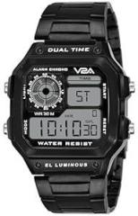 V2A Stainless Steel Small Dial Unisex Multifunction Digital Sports Watch Black