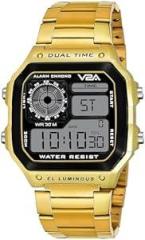 V2A Stainless Steel Small Dial Unisex Multifunction Digital Sports Watch Gold