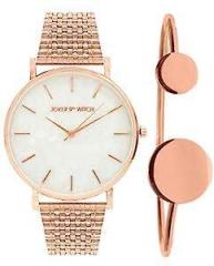 Women's Aria Rosegold White Dial Analog Watch Bracelet Set