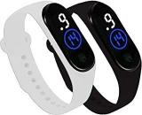 XTIME Slim Digital Led Bracelet Band Watch Black Dial And White & Black Colored Strap For Boys And Girls Combo Pack Of 2