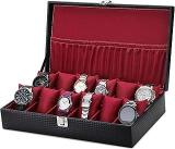 ZENWOOD Unisex 12 Slots Watch Box Organizer PU Leather Watches Display Case Storage Box Outside Color Black Inside Color Maroon Velvet