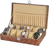 ZENWOOD Unisex 12 Slots Watch Box Organizer PU Leather Watches Display Case Storage Box Outside Color Brown Inside Color Beige Velvet