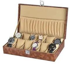 ZENWOOD Unisex 12 Slots Watch Box Organizer PU Leather Watches Display Case Storage Box Outside Color Brown Inside Color Beige Velvet