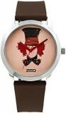 ZEO Analog Wrist Watch For Men & Women. Comic Mad Hatter Print On Dial. Cool, Funny, Quirky, Trendy, Funky, Stylish Unisex Watches In Latest Designs & Fashion. Round Multi Colored Dial With Brown Strap & Orange Hands.