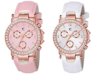 YOUTH CLUB Analogue Girl's Watch Pink & White Dial Pink & White Colored Strap Pack of 2