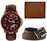 Zesta Analogue Brown Men's Watch Combo Set With Leather Wallet