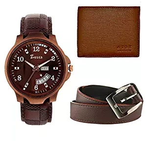 Zesta Analogue Brown Men's Watch Combo Set with Leather Wallet