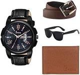 Zesta Combo Set Of Leather Analogue Black Dial Watch With A Wallet, Belt And A Sunglass For Men & Boys