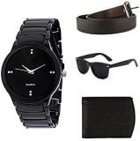 Zesta Men's Set of Black Analog Watch with A Wallet, Belt and Sunglass