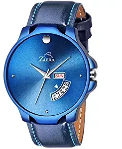 ZIERA ZR945 Blue Leather Strap Day & Date Watch for Men