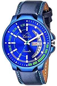 ZIERA ZR946 Blue Leather Strap Day & Date Watch for Men